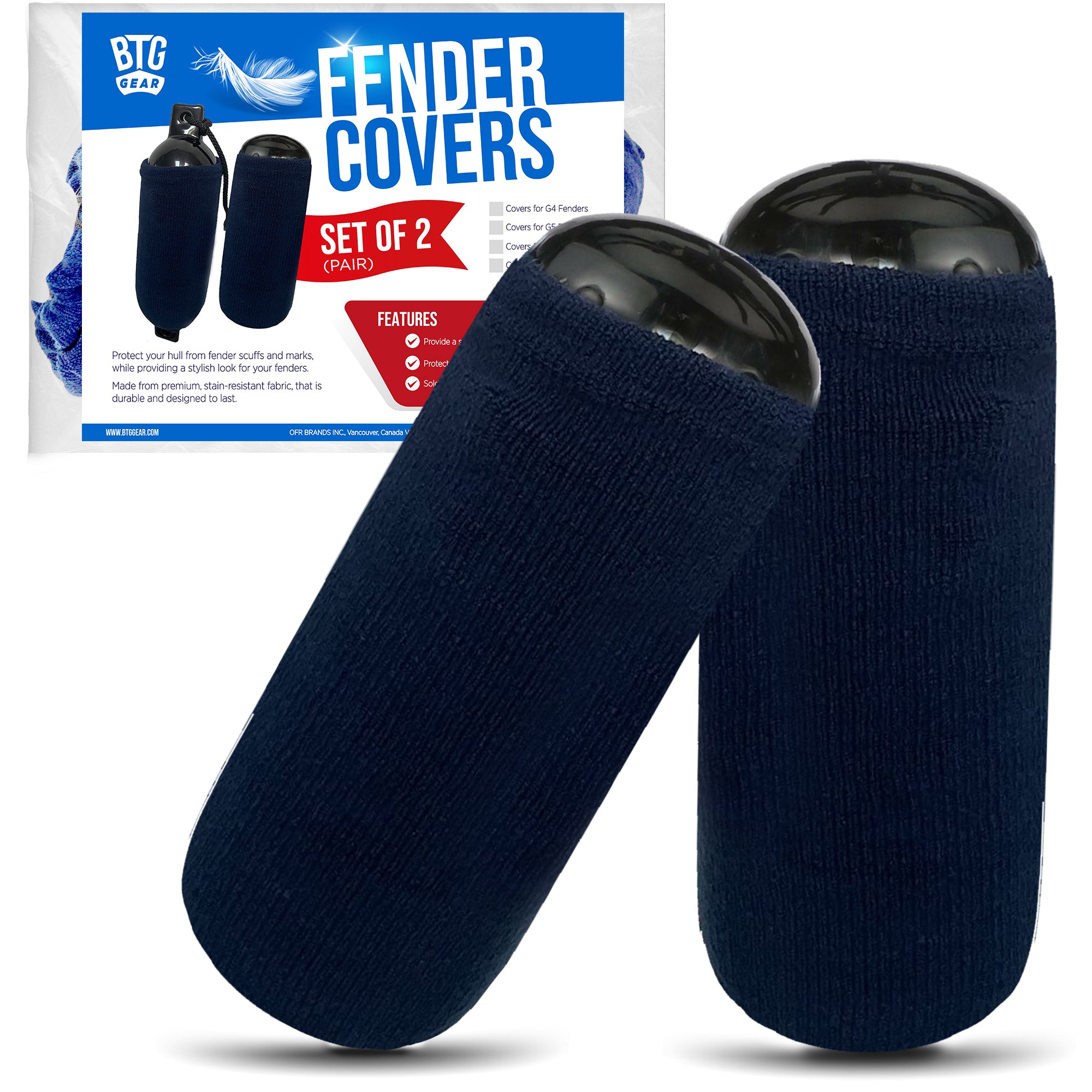 BTG Gear Hole in The Middle Boat Fender Bumper Covers, Set of 2 (Navy Blue)