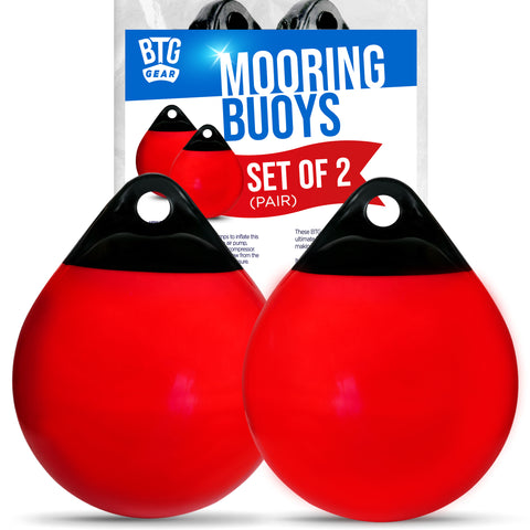 BTG Gear 15" x 20" Red Boat Mooring Buoys (Set of Two) Round Inflatable Balls for Docking/Fishing/Crab/etc.