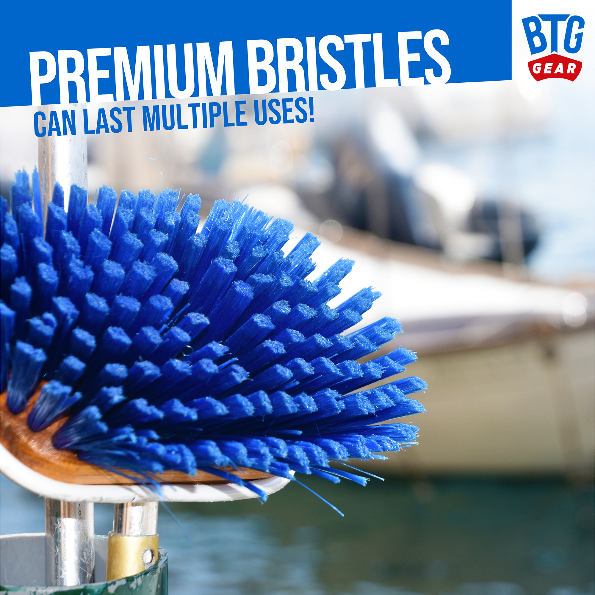 BTG Gear Medium Thickness Marine-Grade Removable Boat Deck Brush for Cleaning Hull/Railings - Snap Button